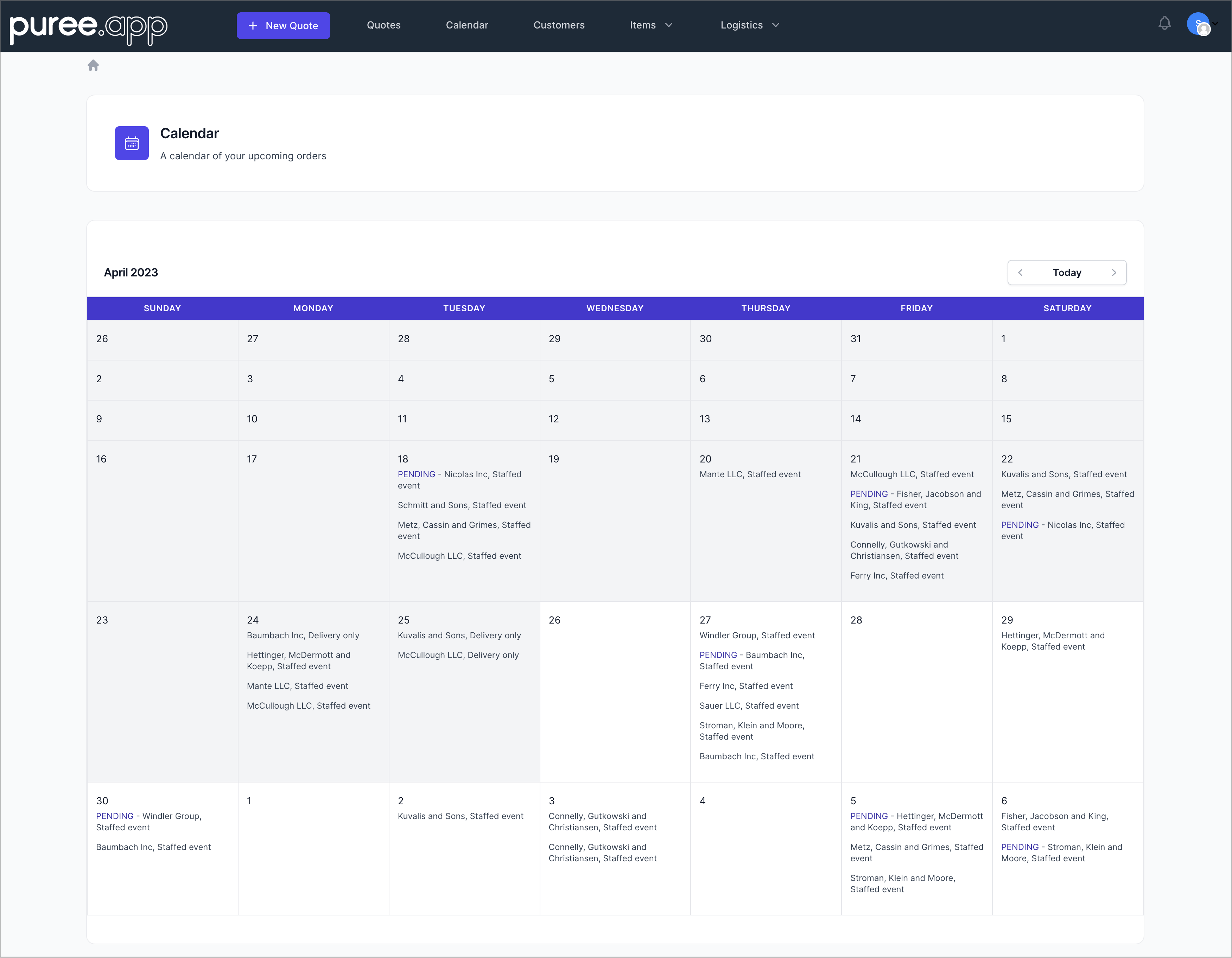 The Puree event calendar