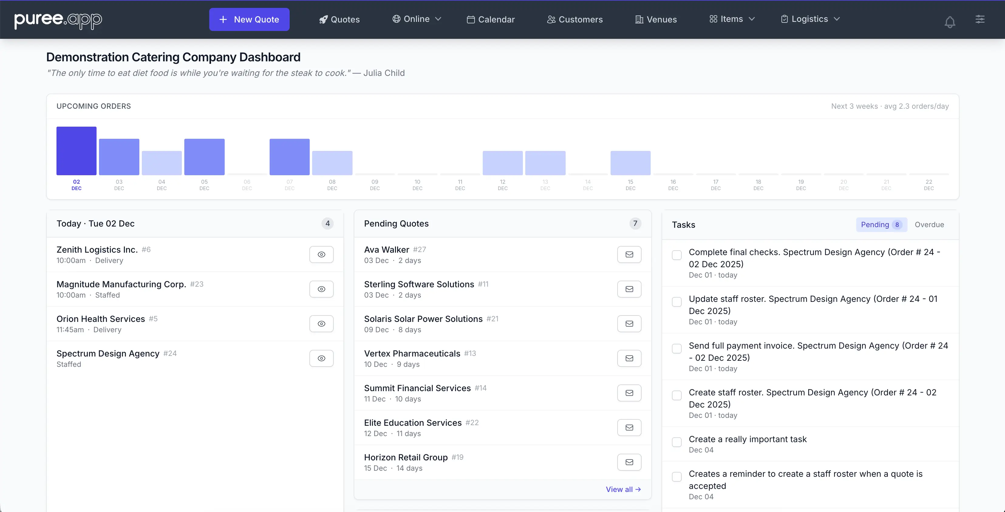 Puree screenshot of landing page