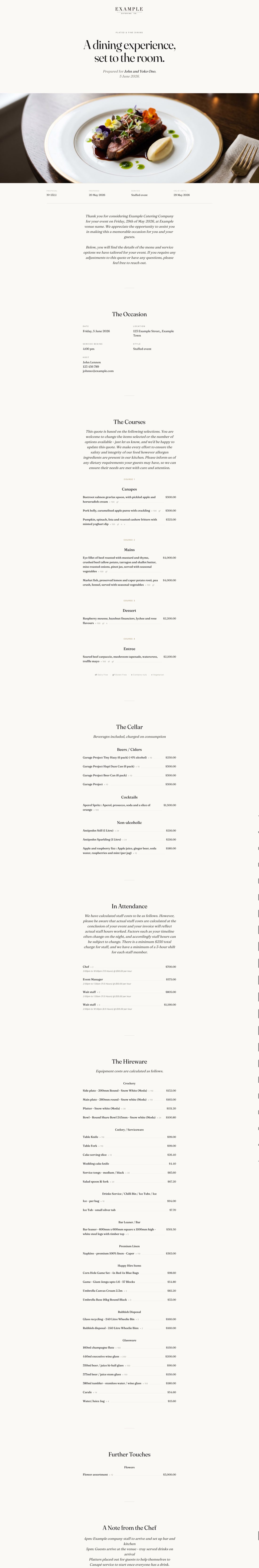 A Puree fine dining quote